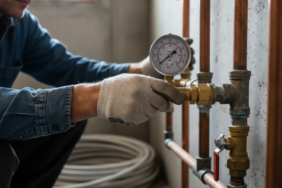 Pressure testing a repaired line during Water Line Repair in La Fontaine